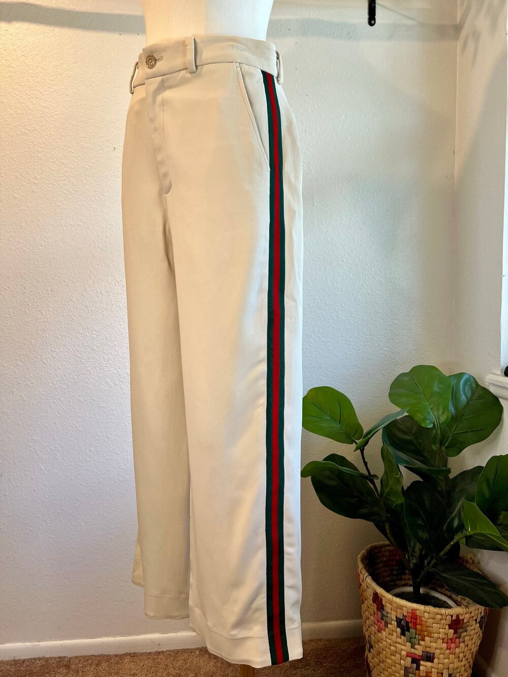 Gucci Italy Made Wool Silk Blend High Waisted Striped Panel Trouser Size Small